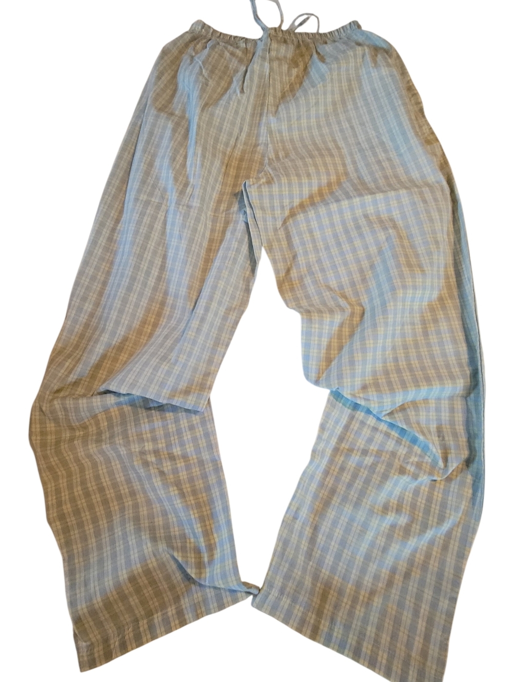 Casual 60% Cotton Lounge Summer Plaid Pants Yellow & Blue Size Medium - Picture 4 of 14
